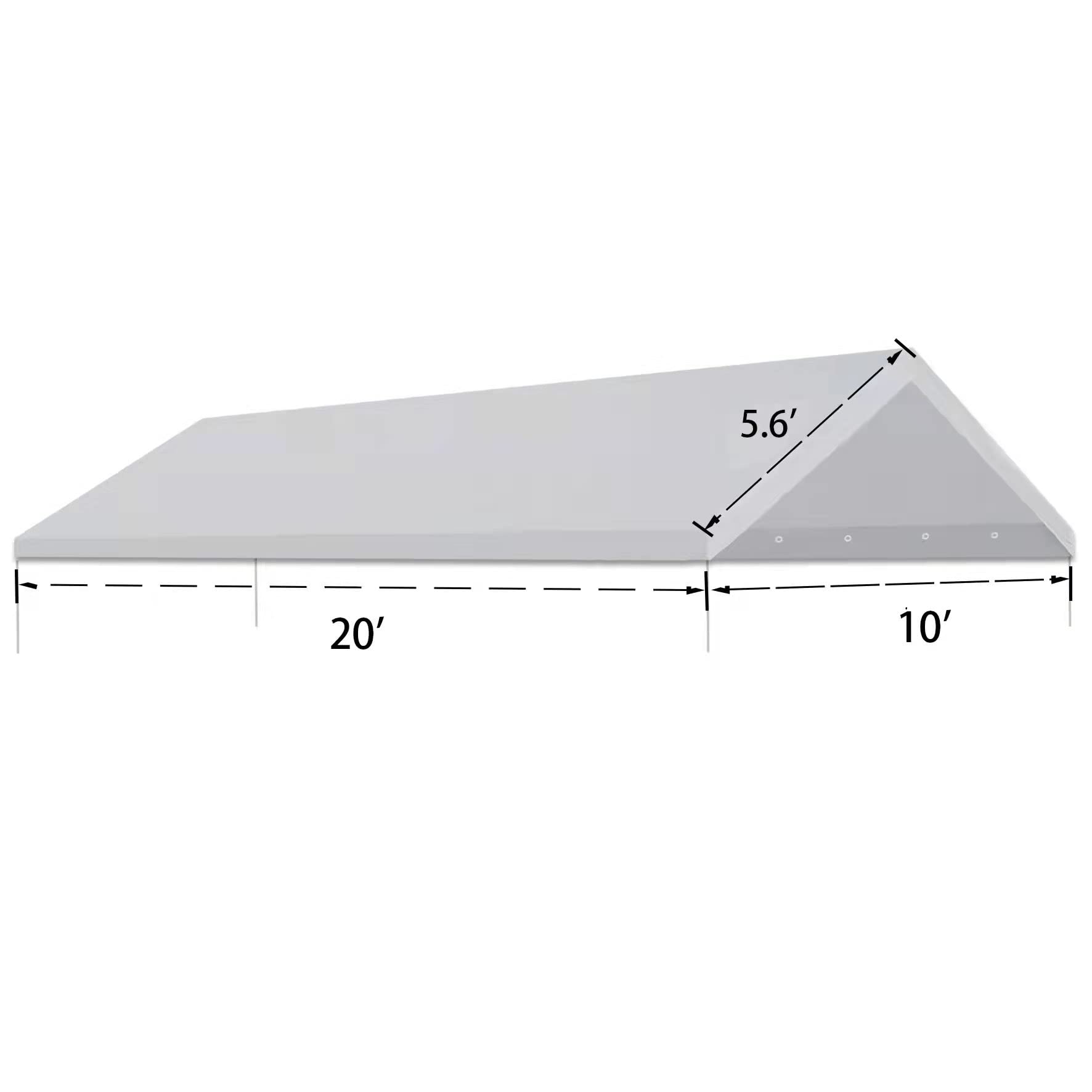 CYS Canopy 10 x 20 Feet Carport Replacement Canopy Cover for Car Tent Top Garage Shelter Cover with Ball Bungees (Only Cover, Frame Not Included) (White1)