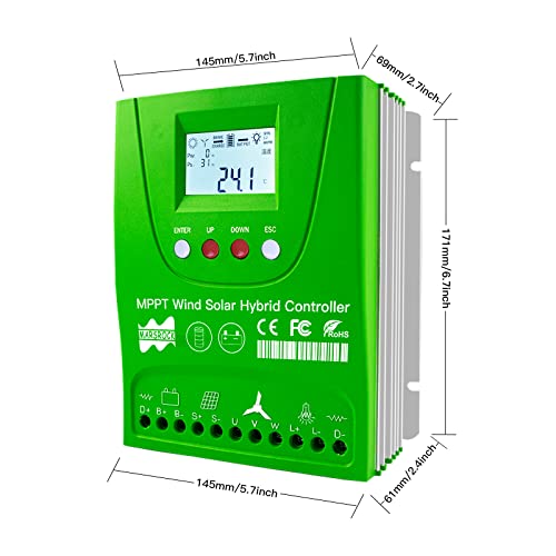 Mars Rock 2000W 12V 24V 48V 0~1000W Wind 0~1000W Solar MPPT Wind Solar Hybrid Controller Pioneer Version Charge Lithium & Lead Acid Gel Battery (12/24V Auto)