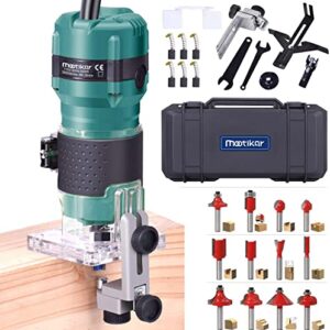 Mootikar Compact Wood Palm Router Tool Hand Trimmer Woodworking Joiner Cutting Palmming Tool 30000R/MIN 800W 110V with 12PCS 1/4" Router Bits