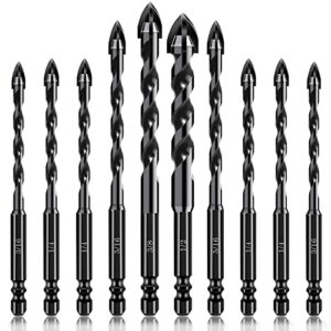 hphope 10pcs masonry drill bits set - concrete drill bit set for tile, brick, glass, plastic and wood, tungsten carbide tip work with ceramic tile, wall mirror, paver on concrete or brick wall