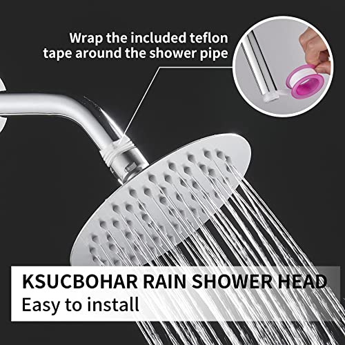 KSUCBOHAR Shower Head, 6 Inch High Pressure Rain Shower Head, Pressure Boosting Shower Head, Awesome Shower Experience, Stainless Steel Rainfall Shower Head (Round Brushed Nickel)