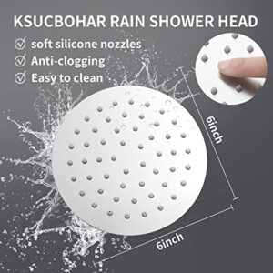 KSUCBOHAR Shower Head, 6 Inch High Pressure Rain Shower Head, Pressure Boosting Shower Head, Awesome Shower Experience, Stainless Steel Rainfall Shower Head (Round Brushed Nickel)