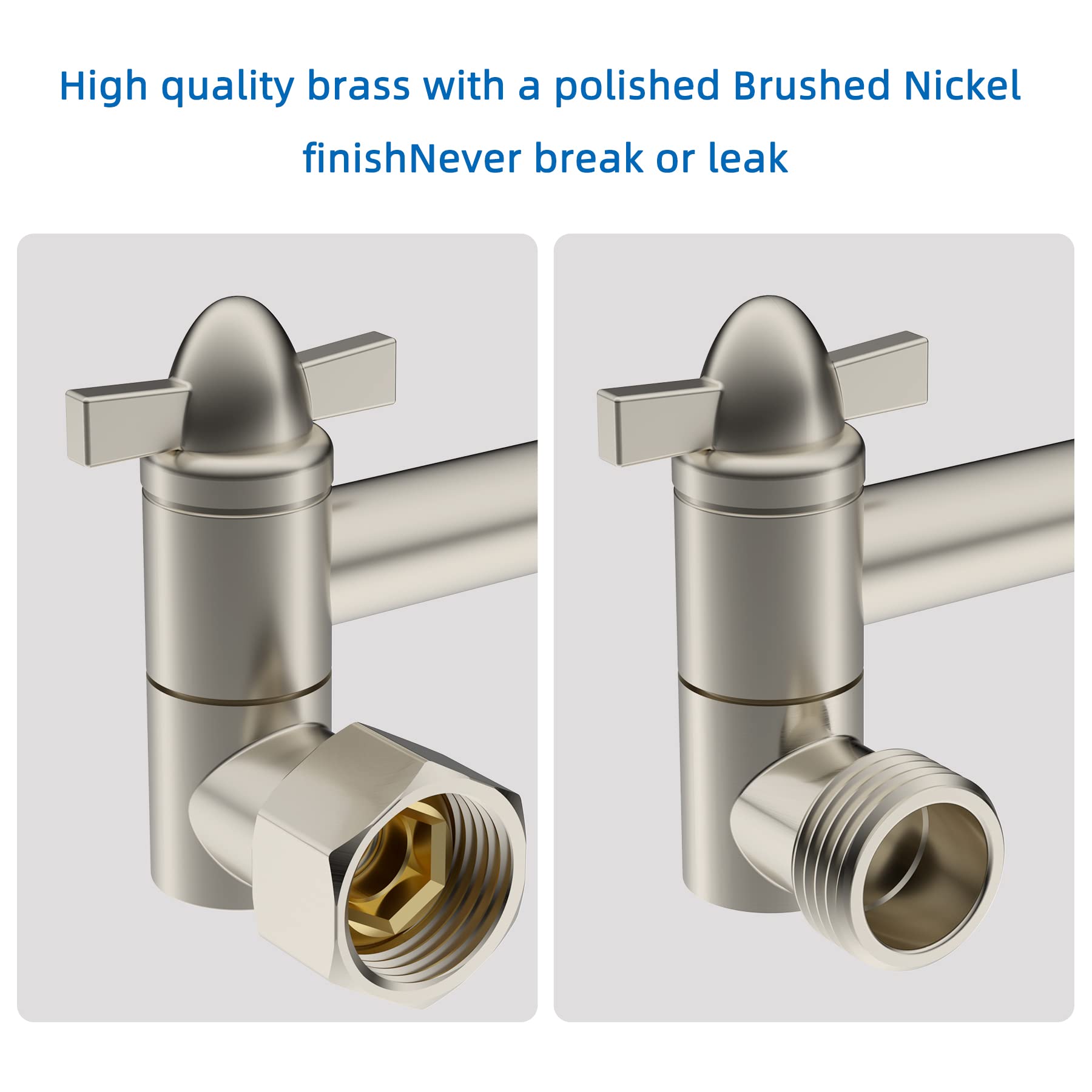 16 Inch Solid Brass Adjustable Shower Head Extension Arm, Extra Long Shower Extension Arm with Lock Joints, Flexible Height & Angle Shower Arm Extender Universal Connection, Brushed Nickel