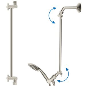 16 Inch Solid Brass Adjustable Shower Head Extension Arm, Extra Long Shower Extension Arm with Lock Joints, Flexible Height & Angle Shower Arm Extender Universal Connection, Brushed Nickel