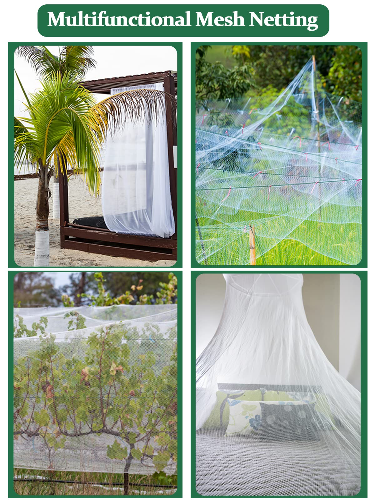 Garden Mosquito Netting for Patio, 10 ft x 12 ft Bird Bug Insect Netting Pest Barrier for Fruit Trees, Greenhouse, Large Plant Row Cover Screen for Vegetables