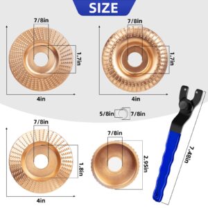 NEUERMOND (Upgraded) 4PCS Wood Carving Disc Set with Universal Grinder Wrench for 4" or 4 1/2" Angle Grinder Attachments with 5/8" Arbor, Wood Shaping Wheel Grinder Cutting Disc Grinding Disk