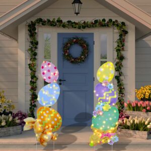 easter yard signs with led lights 2 pcs chick and eggs stake signs plastic easter egg yard decoration large easter outdoor sign yard lawn bunny decor for easter home yard lawn party outdoor decoration
