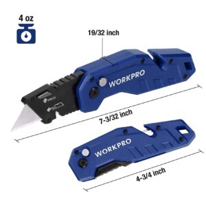 WORKPRO 3-piece Folding Utility Knife Set & 3-piece Folding Utility Knife (Blue/Balck/Red), 40-piece Extra Blades Included