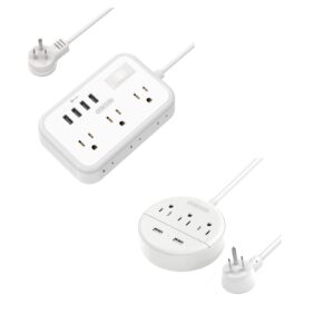 power strip bundle, ntonpower flat plug power strip with long extension cord 15ft and short extension cord 5ft, desktop charging station wall mount for home, dorm room, office and nightstand - white