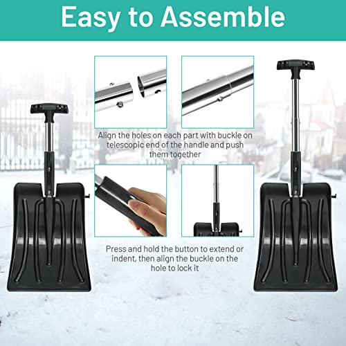 GYMAX 3 in 1 Retractable Snow Shovel, 35” Adjustable Snow Shovel Kit with Snow Brush & Ice Scraper, Portable Snow Removal Combo with Carrying Bag, Portable for Vehicle, Outdoor, Backyard