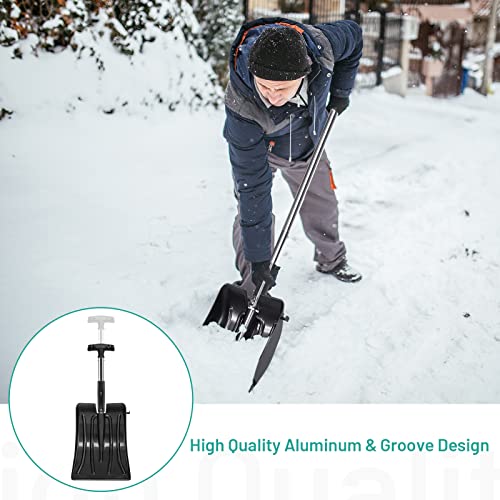 GYMAX 3 in 1 Retractable Snow Shovel, 35” Adjustable Snow Shovel Kit with Snow Brush & Ice Scraper, Portable Snow Removal Combo with Carrying Bag, Portable for Vehicle, Outdoor, Backyard