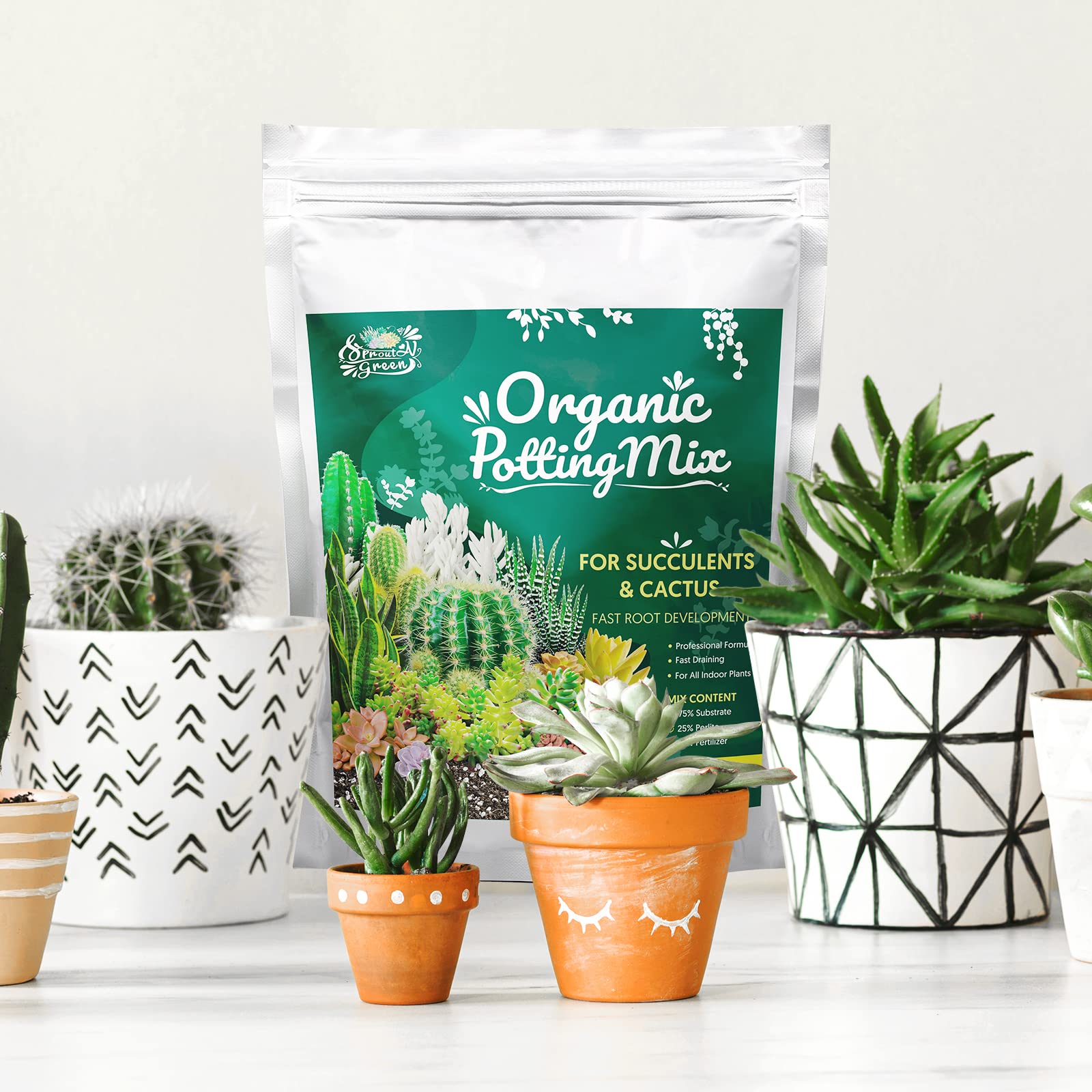 Sprout N Green Organic Potting Mix for Succulents Cactus, 2 Quarts Indoor Plants Soil, for Bonsai, Flowers, Vegetables, Herbs, Orchid, Premixed House Garden Grow Soil Blend Special Formulated