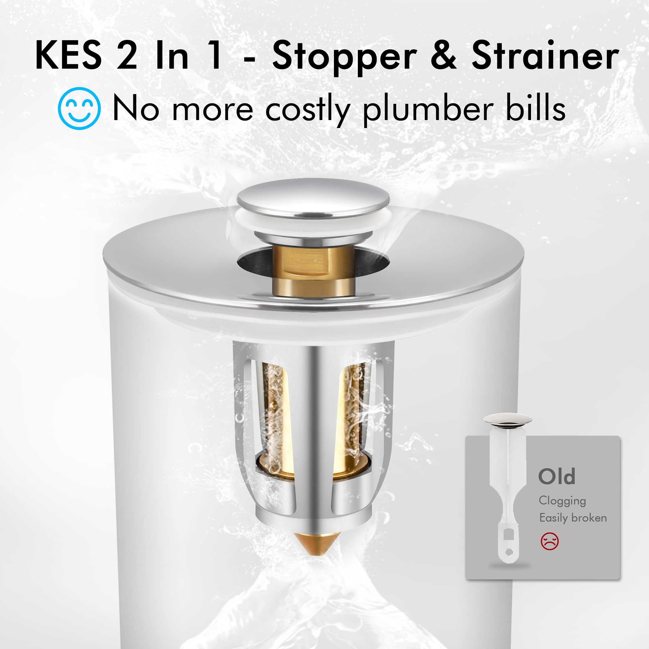 KES Universal Bathroom Sink Stopper, Pop Up Drain Stopper for 1.12~1.83" Bathroom Sink, Brass Bathroom Sink Stopper Replacement Chrome Finish, S1000-CH