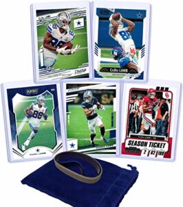 ceedee lamb football cards (5) assorted bundle - dallas cowboys trading card gift set