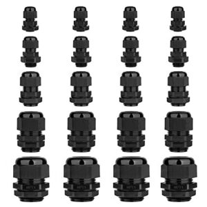 ampele cable gland 20 pack 3-25mm waterproof adjustable 1/4'', 3/8'', 1/2'', 3/4'', 1'' npt cable gland joints with gaskets (each 4 pack, 20 pack)