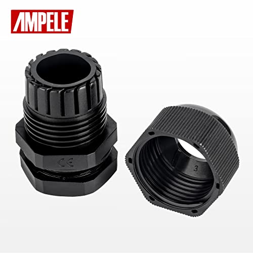 AMPELE Cable Gland 20 Pack 3-25mm Waterproof Adjustable 1/4'', 3/8'', 1/2'', 3/4'', 1'' NPT Cable Gland Joints with Gaskets (Each 4 Pack, 20 Pack)