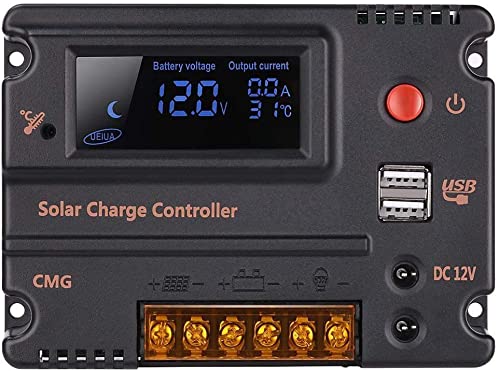 CMG 20A 12V 24V Solar Charge Controller Auto Switch LCD Solar Panel Battery Regulator Charge Controller Overload Protection Temperature Compensation