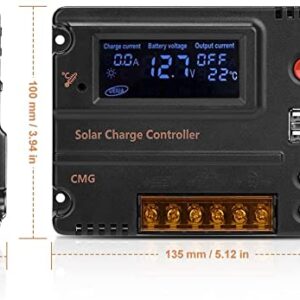 CMG 20A 12V 24V Solar Charge Controller Auto Switch LCD Solar Panel Battery Regulator Charge Controller Overload Protection Temperature Compensation