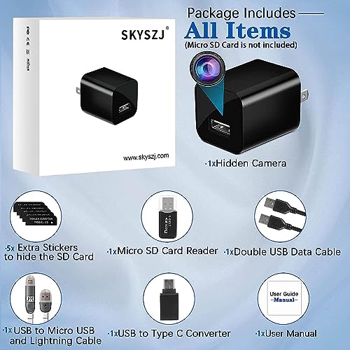 HD 1080P Hidden Spy Camera Charger - USB Nanny Cam with Motion Sensor - Secret Surveillance Camera - Mini Security Cam for Home, Office, Pets - No Wi-Fi Needed, Supports SD Card, Portable Design