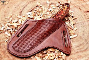 leather knife sheath, slanted pancake sheath, tooled leather sheath, belt sheath, beautiful cow boy bull cutter knife leather cover 100% real leather - ohm-102 (ohm-102 pancake)