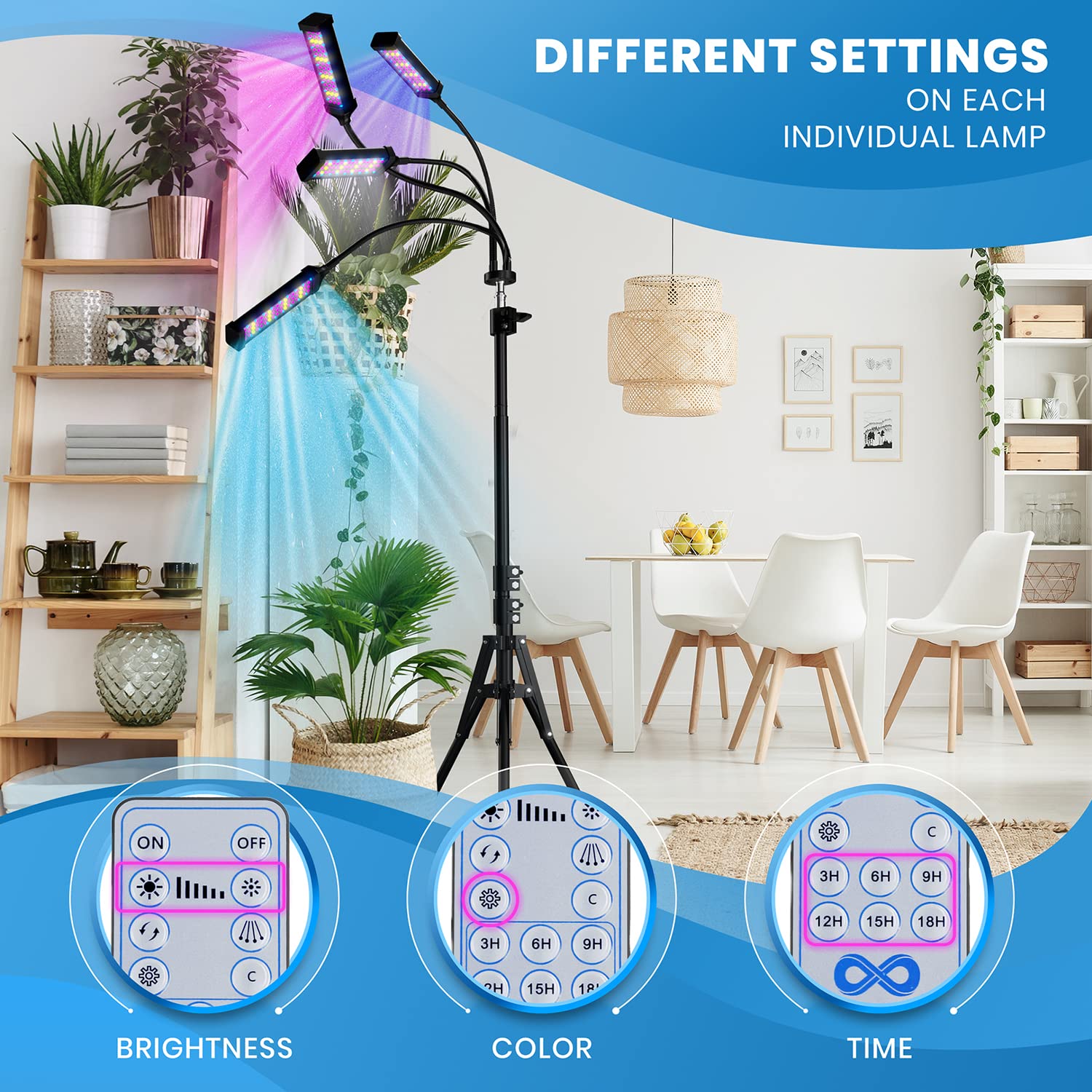 Everlasting Comfort Grow Lights for Indoor Plants Full Spectrum - LED Grow Light (4 Lamps), 3-18 Hour Timer, Adjustable 63" Tripod, Indoor Grow Lights for House Plants, Plant Light for Seed Starting