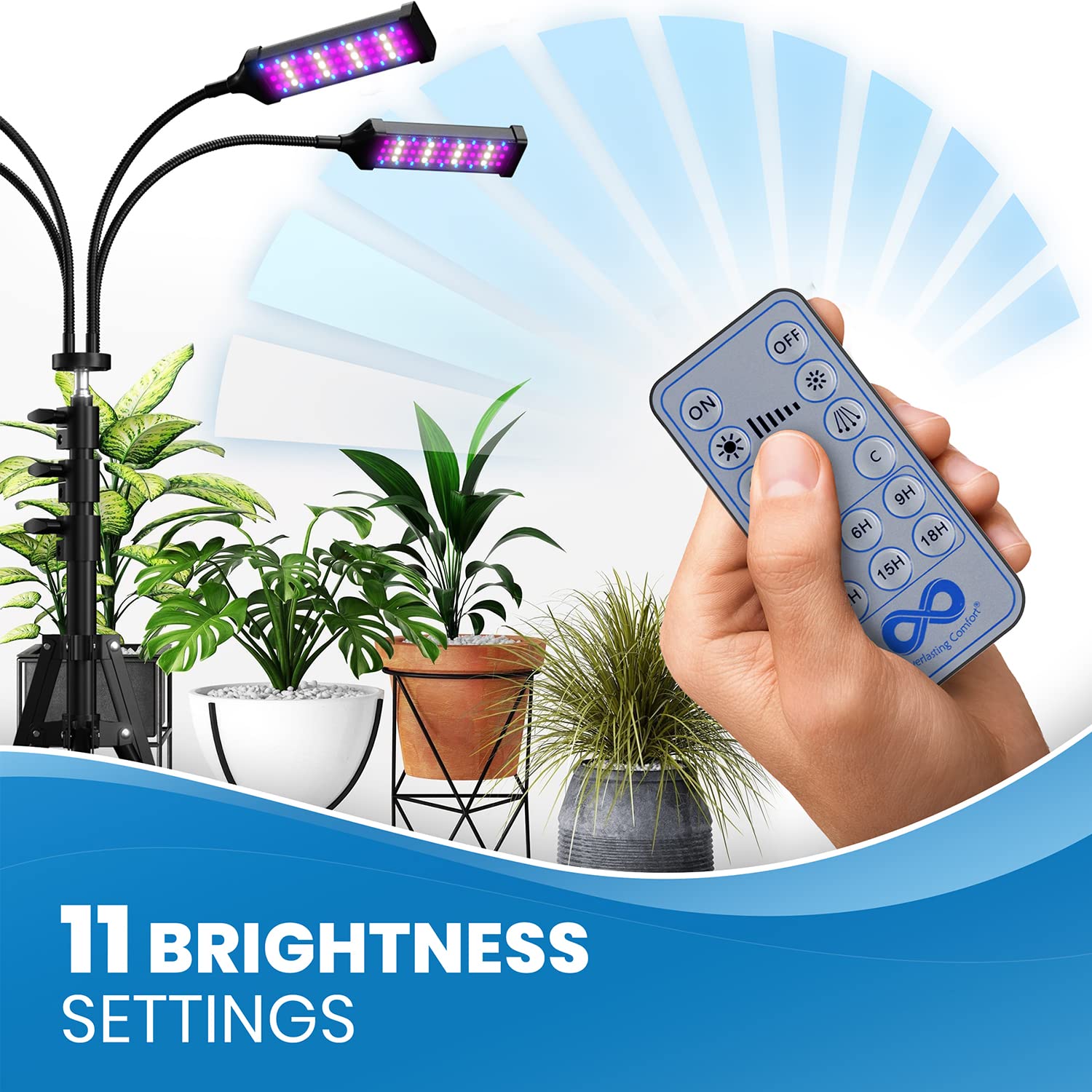 Everlasting Comfort Grow Lights for Indoor Plants Full Spectrum - LED Grow Light (4 Lamps), 3-18 Hour Timer, Adjustable 63" Tripod, Indoor Grow Lights for House Plants, Plant Light for Seed Starting