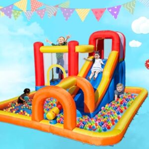 Baralir Inflatable Bounce House with Long Slide & Big Play Pool, Cave & Tunnel Adventure, Endless Indoor/Outdoor Fun of Jumping, Sliding, Climbing, Water Splashing - Surprising Gift for Kids