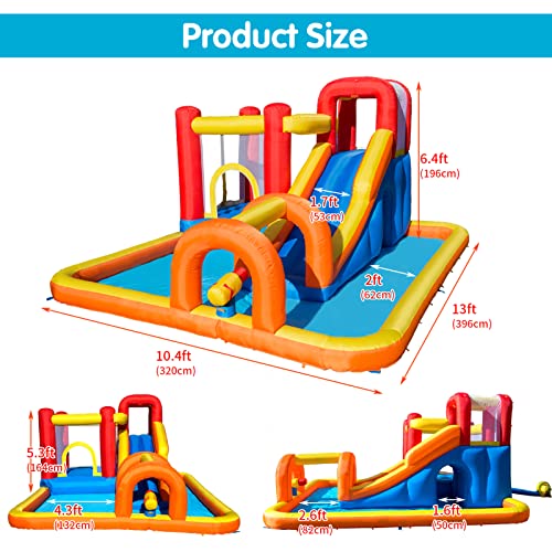 Baralir Inflatable Bounce House with Long Slide & Big Play Pool, Cave & Tunnel Adventure, Endless Indoor/Outdoor Fun of Jumping, Sliding, Climbing, Water Splashing - Surprising Gift for Kids