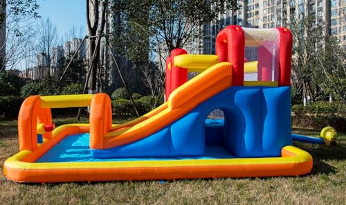 Baralir Inflatable Bounce House with Long Slide & Big Play Pool, Cave & Tunnel Adventure, Endless Indoor/Outdoor Fun of Jumping, Sliding, Climbing, Water Splashing - Surprising Gift for Kids