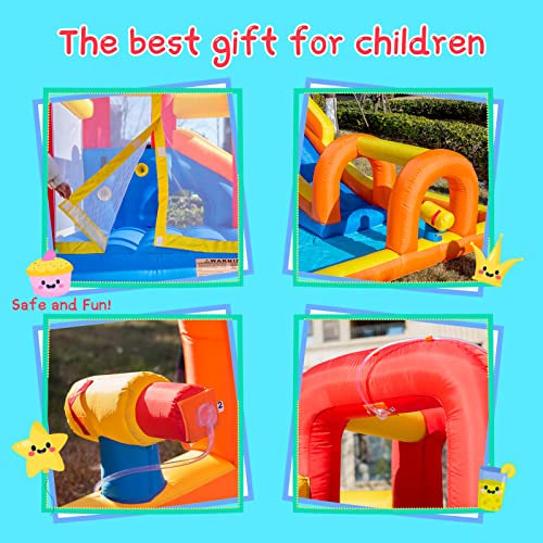 Baralir Inflatable Bounce House with Long Slide & Big Play Pool, Cave & Tunnel Adventure, Endless Indoor/Outdoor Fun of Jumping, Sliding, Climbing, Water Splashing - Surprising Gift for Kids