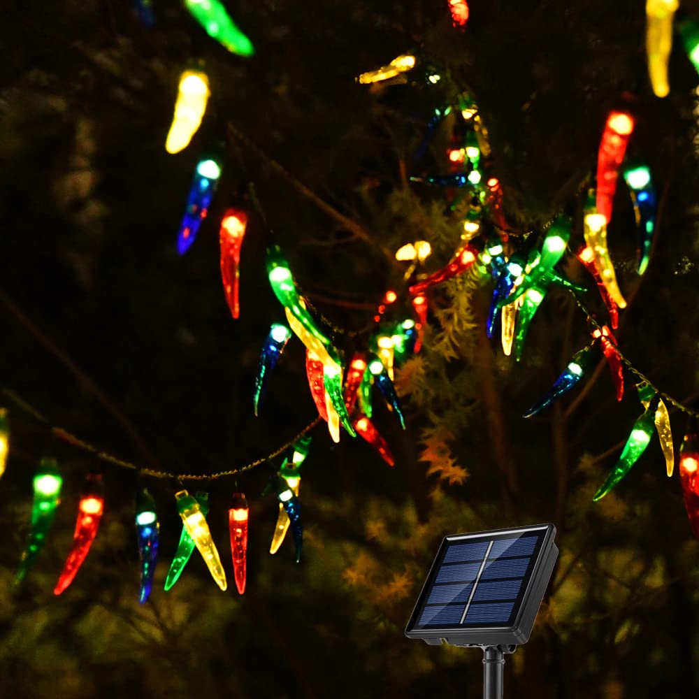 NA Chili Pepper Solar LED String Lights Outdoor, 23ft Pepper Solar Outdoor String Lights Christmas Decorations - 50LEDs Chili Solar Christmas Lights for Tree, Porch, Kitchen Decor