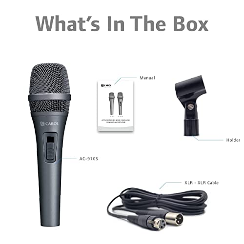 CAROL Dynamic Microphone Professional Vocal Performance with Cardioid Unidirectional Pattern and Advanced AHNC Noise Cancelling Technology, for Stage, Singing, Metal Matiriel with Switch (AC-910S)