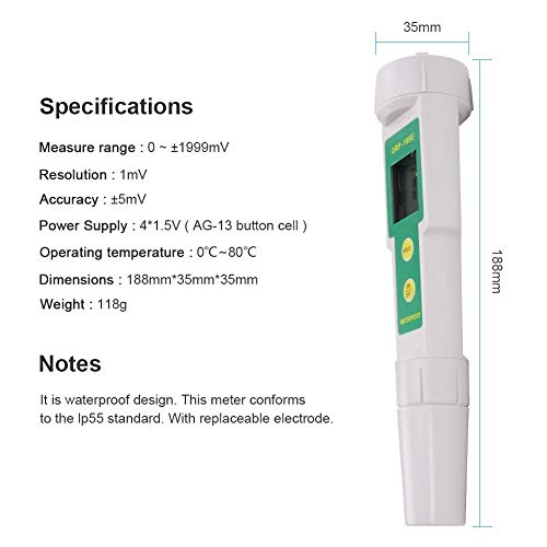 Bevve Collection Instrument 169E ORP/Redox Tester Waterproof ORP Meter ORP Tester Potential Positive and Negative ORP Meter Home and Business