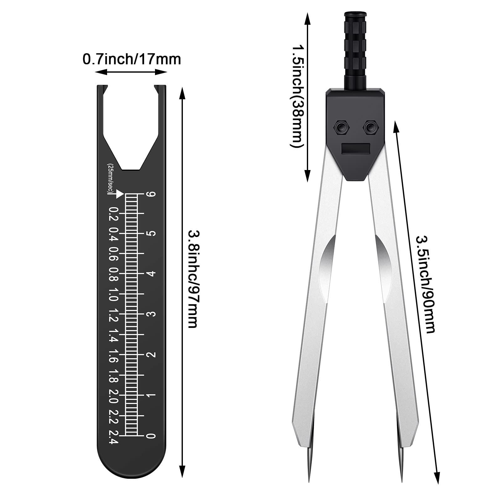 Adjustable EKG Caliper 3 Pieces ECG Calipers Electrocardiogram Divider Stainless Steel Measuring Calipers Caliper EKG Tool Caliper for Nurses Nursing Tool for Nurse, Black, Blue and Pink