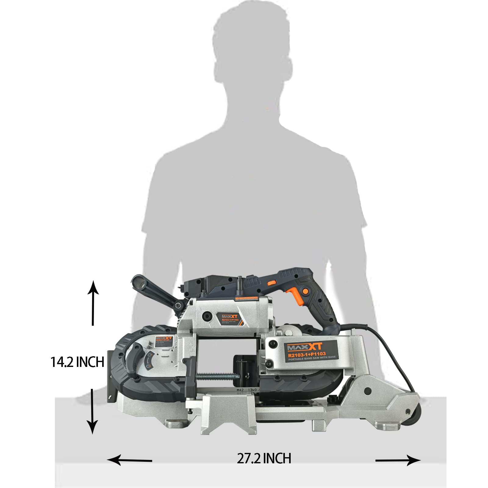 MAXXT Band Saw with Lightweight Aluminum Base 10 Amp 5 Inch Deep Cut Variable Speed Handheld Automatic Multipurpose Cut with Carrying Wheels Portable