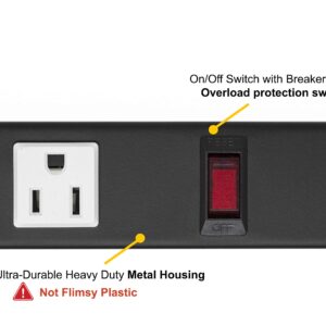 Opentron 5-Pack OT16063 Heavy Duty Metal Surge Protector Power Strip with Mounting Parts 6 White Outlets 3 Feet Power Cord