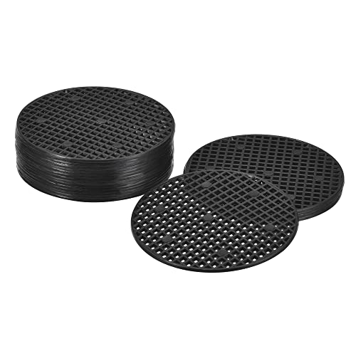 MECCANIXITY Flower Pot Hole Mesh Pad 3.3 Inch Bonsai Plant Bottom Round Plastic Soil Grid Screen Mat, Black Pack of 20