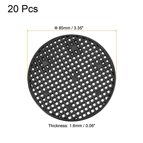 MECCANIXITY Flower Pot Hole Mesh Pad 3.3 Inch Bonsai Plant Bottom Round Plastic Soil Grid Screen Mat, Black Pack of 20