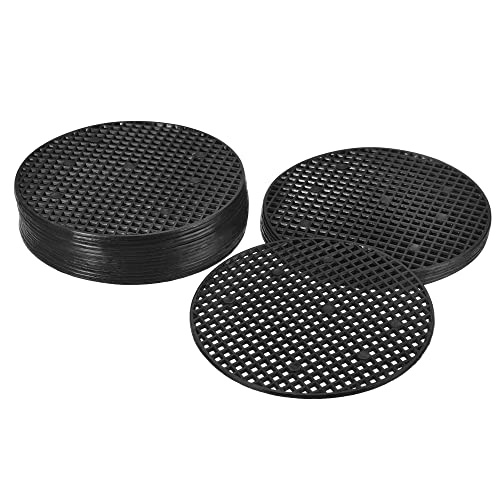 MECCANIXITY Flower Pot Hole Mesh Pad 4 Inch Bonsai Plant Bottom Round Plastic Soil Grid Screen Mat, Black Pack of 20