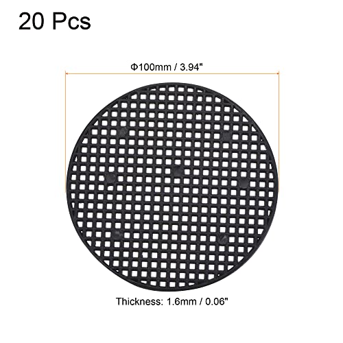 MECCANIXITY Flower Pot Hole Mesh Pad 4 Inch Bonsai Plant Bottom Round Plastic Soil Grid Screen Mat, Black Pack of 20