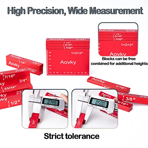 Setup Blocks Woodworking, 15pcs Precision Aluminum Set Up Bars for Woodworking Router and Table Saw Accessories, Set Up Blocks Height Gauge Set with 4 Engraved Size Marking, Long 3 Inch