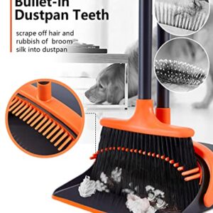 Broom and Dustpan Set for Home,Broom and Dust Pans with Long Handle,Indoor Broom with Dustpan Combo Set,Stand Up Broom and Dustpan,Kitchen Broom Dustpan for Home Room Office Lobby Floor Use(Orange)