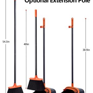 Broom and Dustpan Set for Home,Broom and Dust Pans with Long Handle,Indoor Broom with Dustpan Combo Set,Stand Up Broom and Dustpan,Kitchen Broom Dustpan for Home Room Office Lobby Floor Use(Orange)