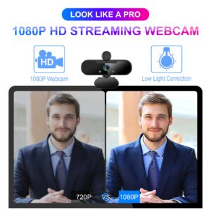 1080P 60FPS Webcam with Microphone, Laptop Computer Camera, Dual Mics, Plug and Play, Webcams Cover & Mini Tripod, 100° Wide Angle Streaming Web Camera for Video Conferencing, Zoom, Facetime, Skype