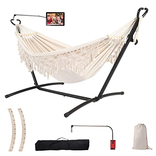 Leize Double Hammock with Stand Portable Hammock Stand Heavy Duty Steel Outdoor Patio Yard Beach Indoor with Carrying Case