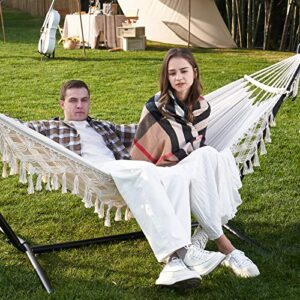 Leize Double Hammock with Stand Portable Hammock Stand Heavy Duty Steel Outdoor Patio Yard Beach Indoor with Carrying Case