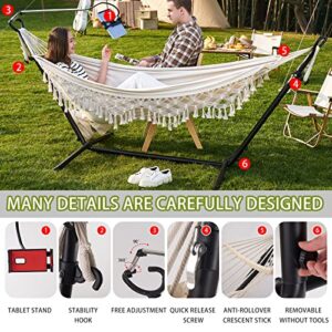 Leize Double Hammock with Stand Portable Hammock Stand Heavy Duty Steel Outdoor Patio Yard Beach Indoor with Carrying Case