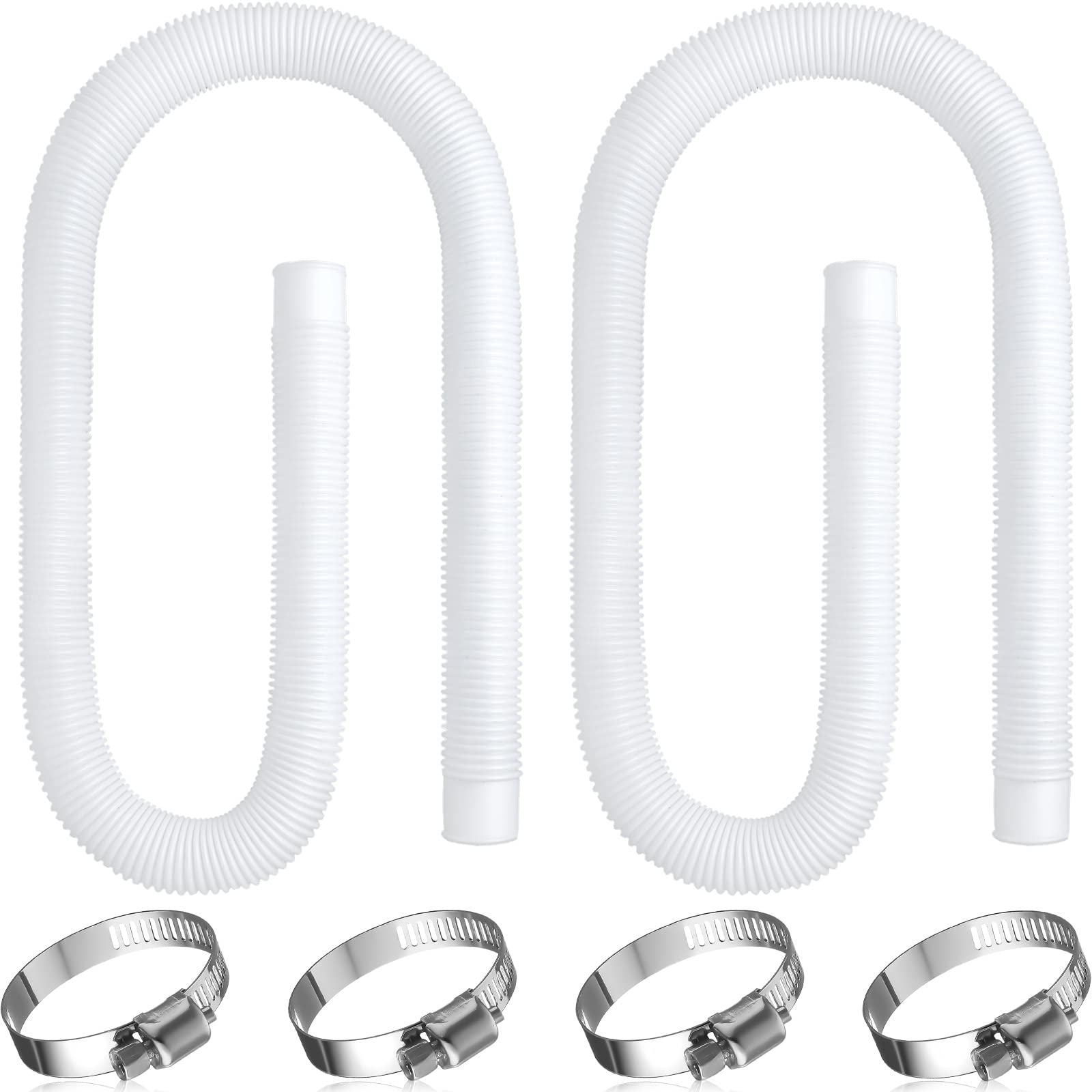 Saintrygo 2 Pcs Pool Hose for Above Ground Pools 1.5 Inches Diameter Pool Pump Replacement Hose 59 Inches Length Swimming Pool Hose with 4 Pcs Hose Clamps (White)