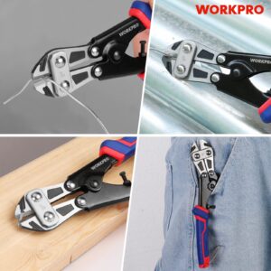 WORKPRO Mini Bolt Cutter 8-inch, Spring Loaded Wire Cutters Heavy Duty with Soft Anti-slip Handle, Small Bolt Cutter, Wire Cable Cutter, Spring Snips Clippers (Upgrade Grip)