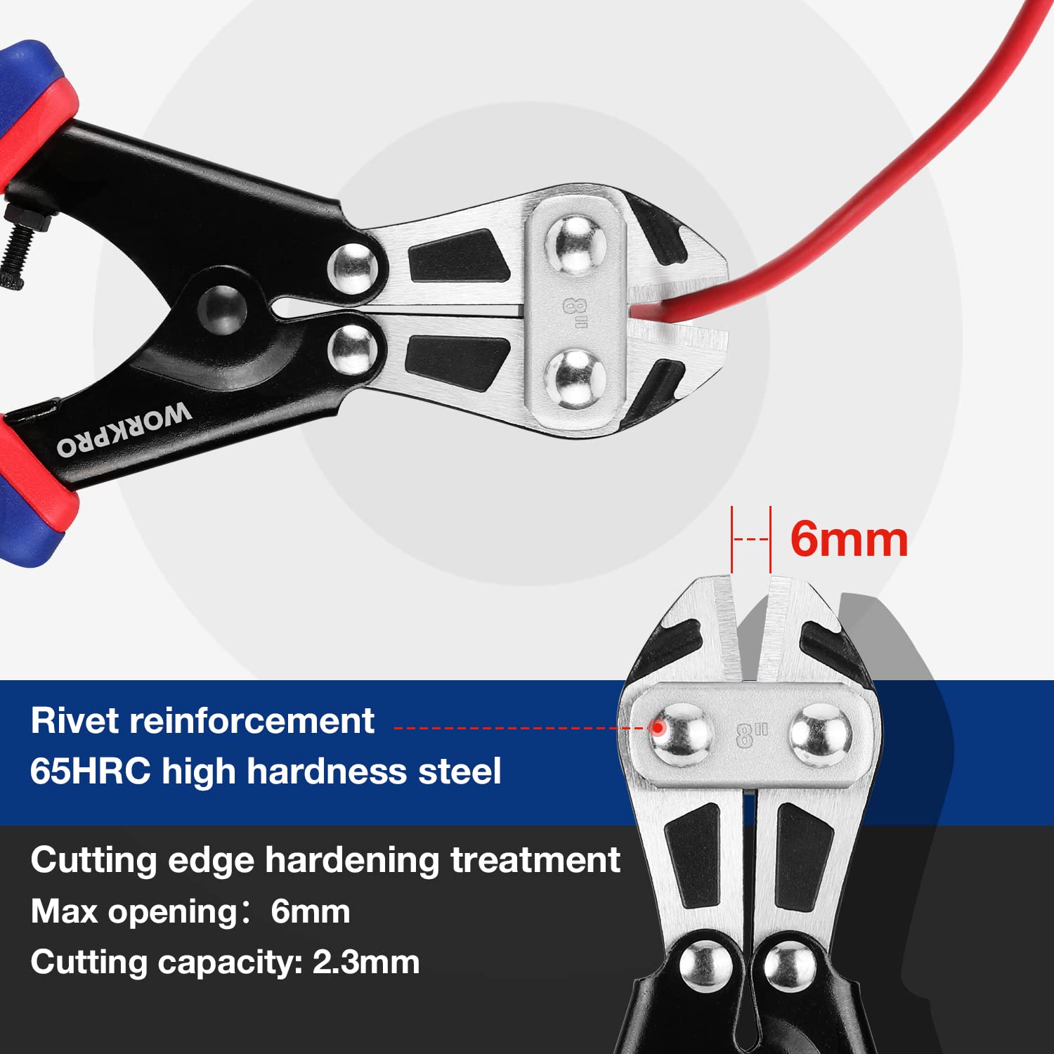 WORKPRO Mini Bolt Cutter 8-inch, Spring Loaded Wire Cutters Heavy Duty with Soft Anti-slip Handle, Small Bolt Cutter, Wire Cable Cutter, Spring Snips Clippers (Upgrade Grip)